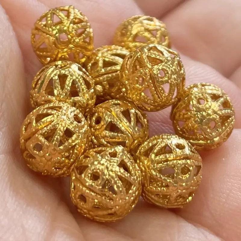 10 Vintage Gold Filigree Metal Beads