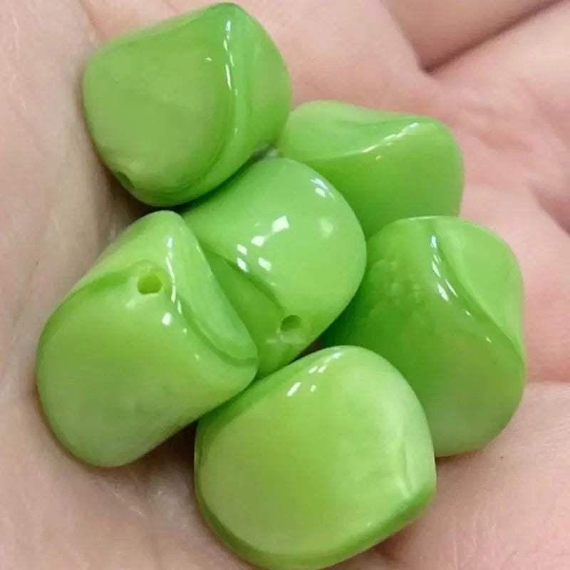 6 Vintage Green German Glass Beads