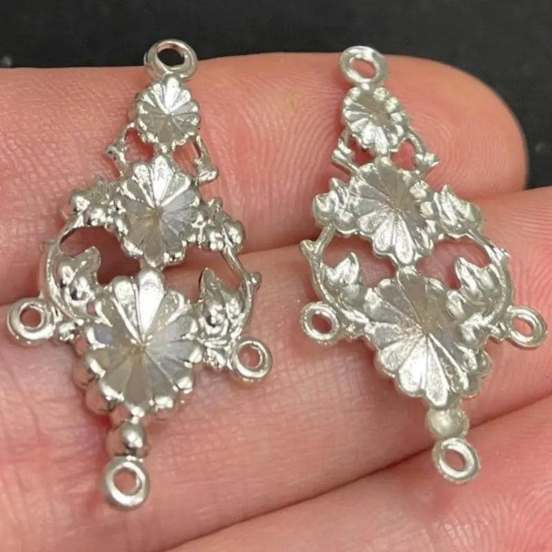 12 Vintage Silver Plated Floral Connector Pendants