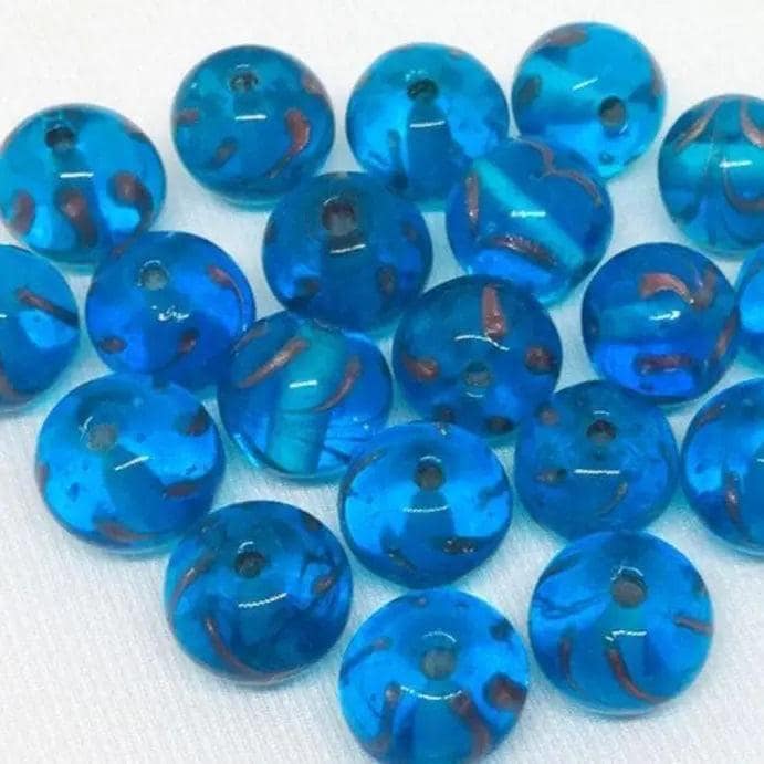 20 Vintage Blue Aqua Round Striped Glass Beads