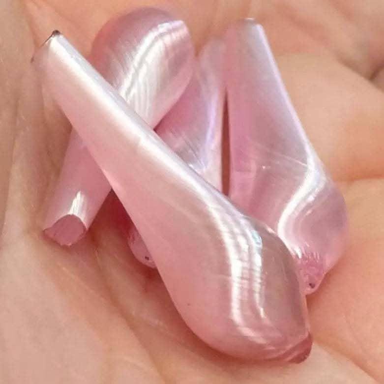 4 Vintage Pink German Hand Blown Glass Pendants