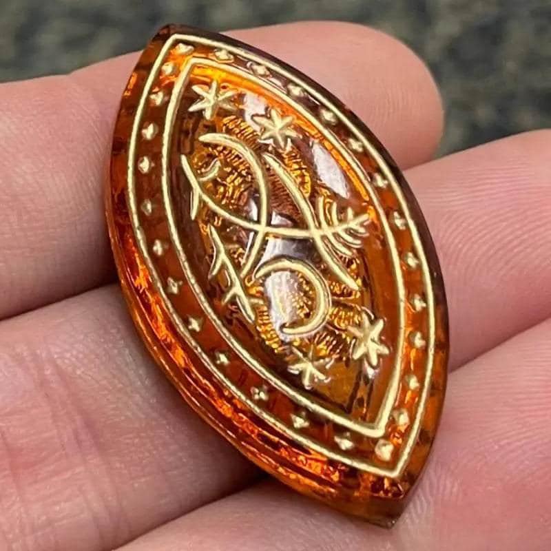 1 Vintage Amber Gold Navette Glass Stone
