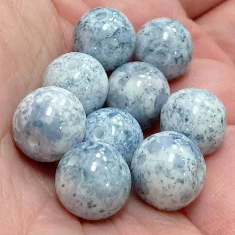 10 Vintage Blue Denim Czech Picasso Round Glass Beads