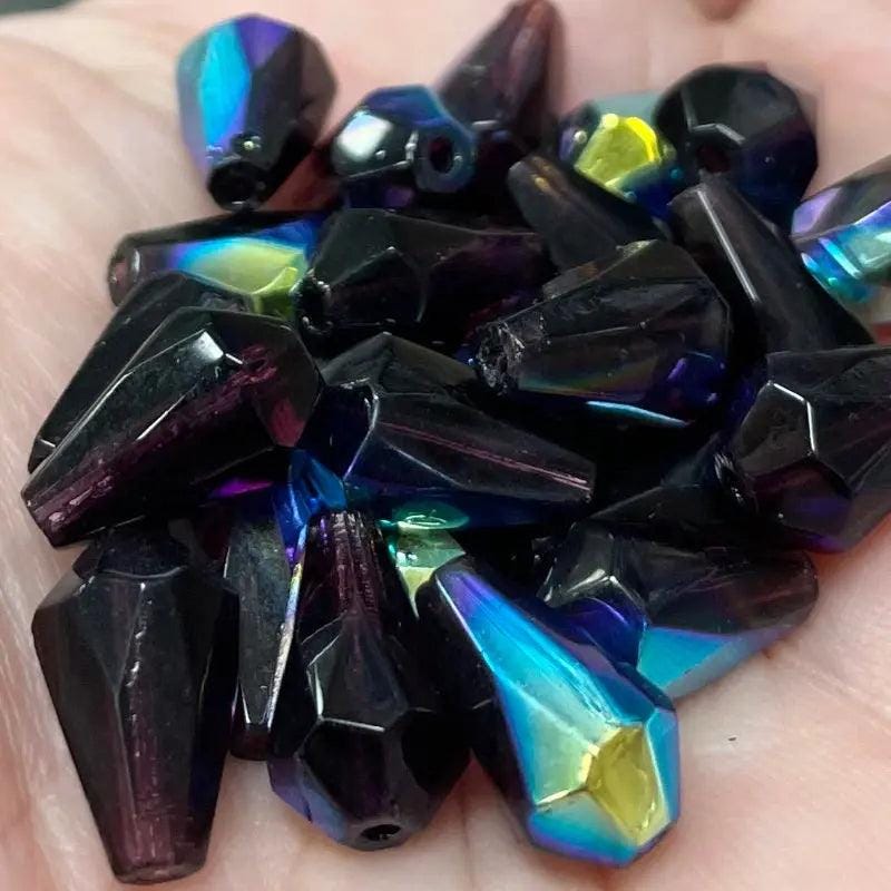 25 Vintage Purple Amethyst Dark AB Czech Teardrop Glass Beads