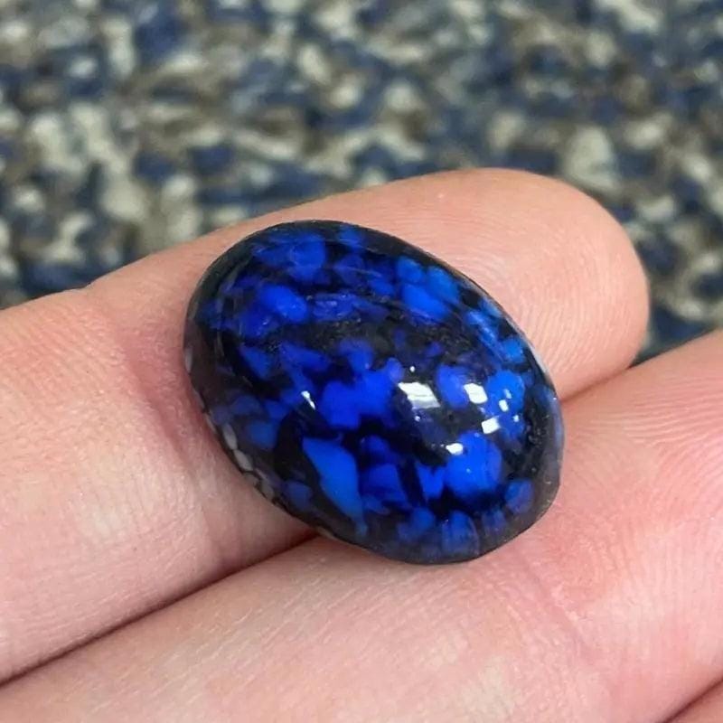 2 Vintage Blue Sapphire Dark Japan Oval Glass Cabochons