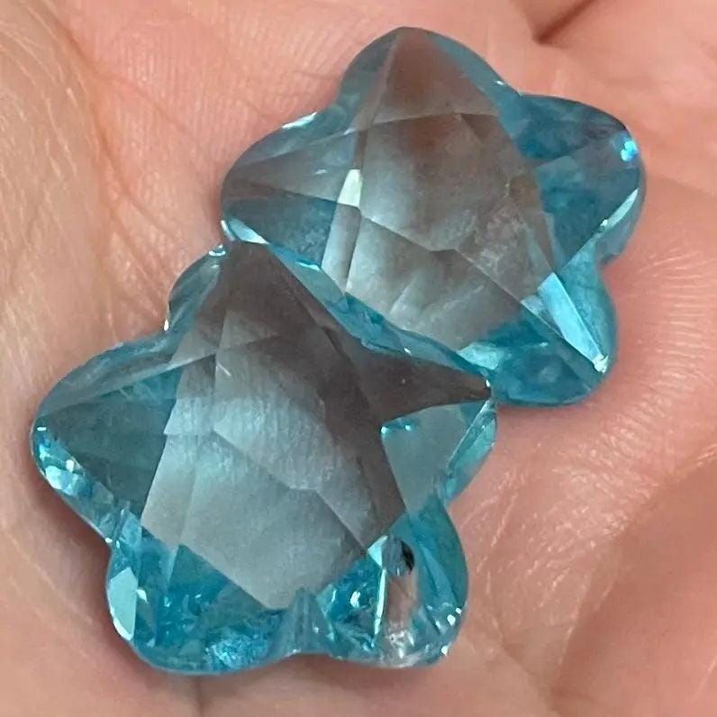 2 Vintage Blue Aqua Flower Glass Pendants