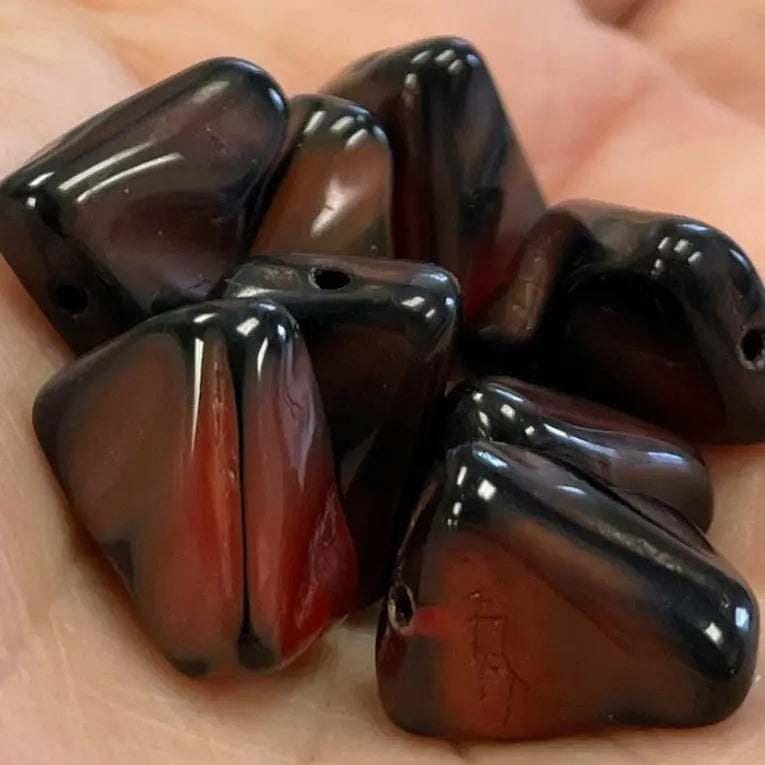 8 Vintage Orange Black Givre German Glass Beads