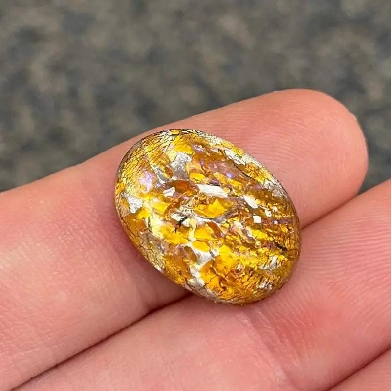 1 Vintage Gold Japan Foil Oval Glass Cabochon