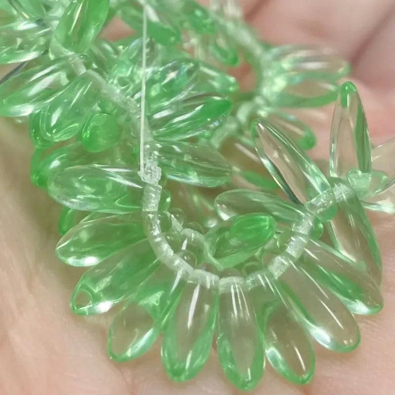 100 Green Light Czech Dagger Glass Beads