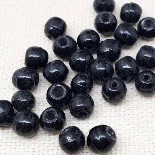 100 Vintage Black Japan Rough Round Glass Beads