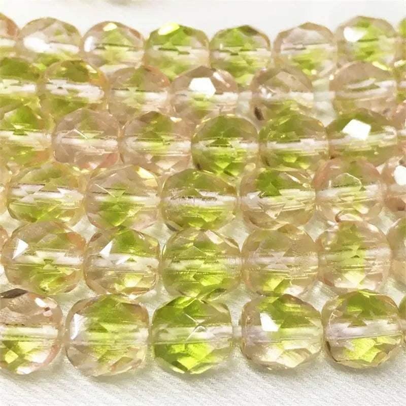 12 Vintage Pink Green Givre Faceted Glass Beads
