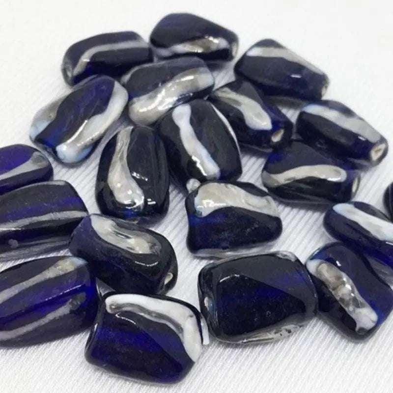 20 Vintage Blue Cobalt Silver Glass Beads