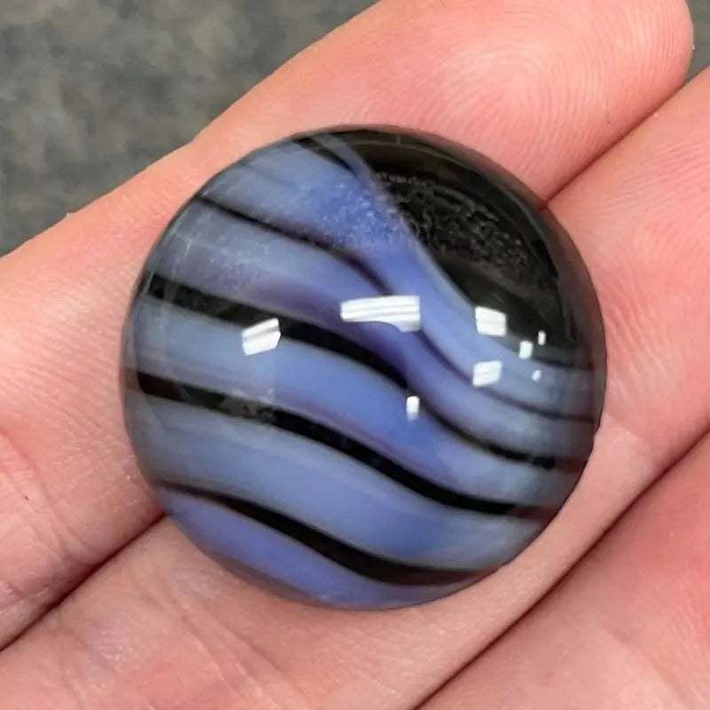 1 Vintage Blue Black German Striped Round Glass Cabochon