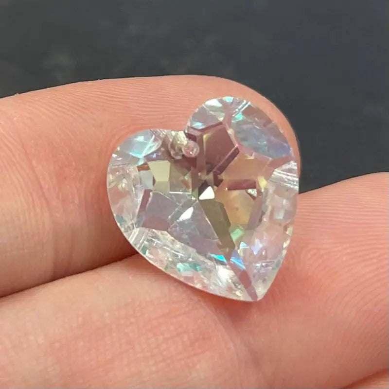 2 Vintage Clear AB Swarovski Heart Crystal Pendants