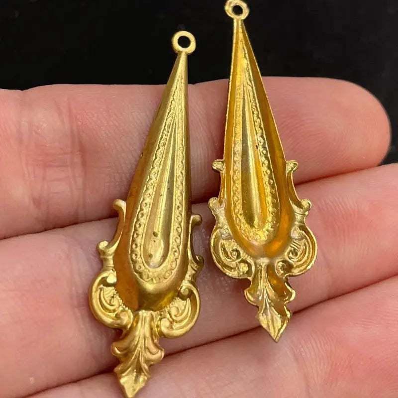 4 Vintage Brass Victorian Style Metal Pendants