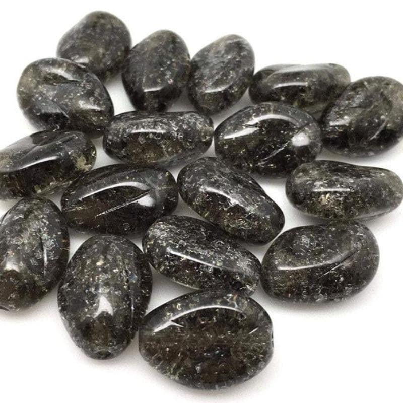 6 Vintage Black Diamond Crackled German Glass Beads