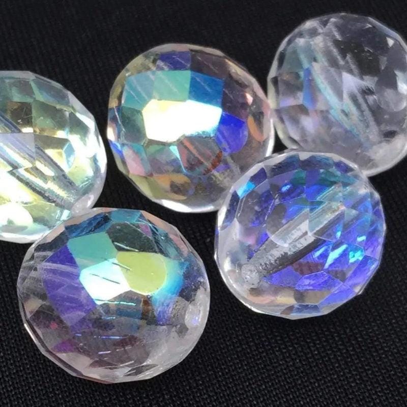 4 Clear AB Czech Fire Polished Glass Beads