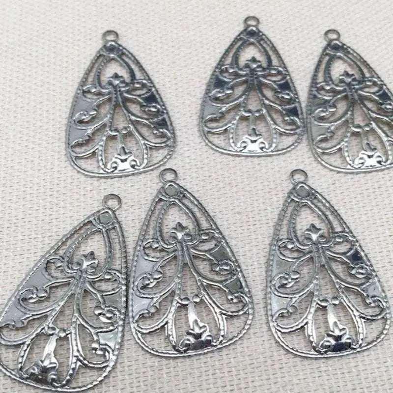 10 Vintage Silver Plated Filigree Fancy Metal Pendants