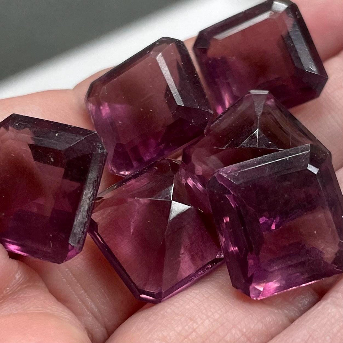 6 Vintage Purple Faceted Square Glass Stones