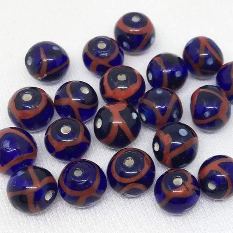 20 Vintage Blue Cobalt Abstract Round Glass Beads