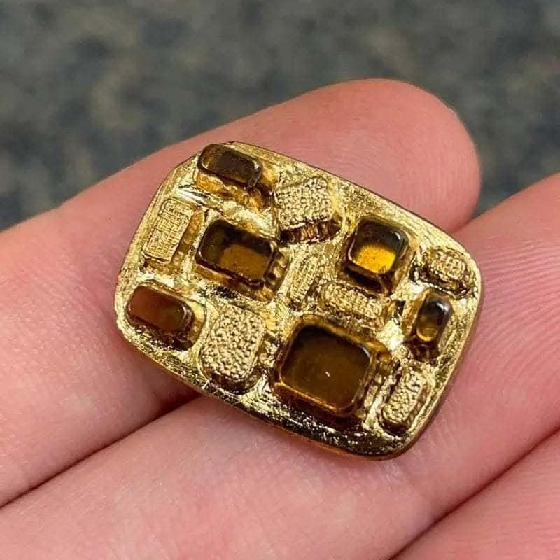 2 Vintage Gold Topaz Nugget Glass Cabochon