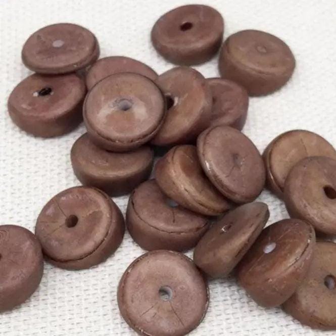 20 Vintage Brown Japan Slanted Disc Glass Beads