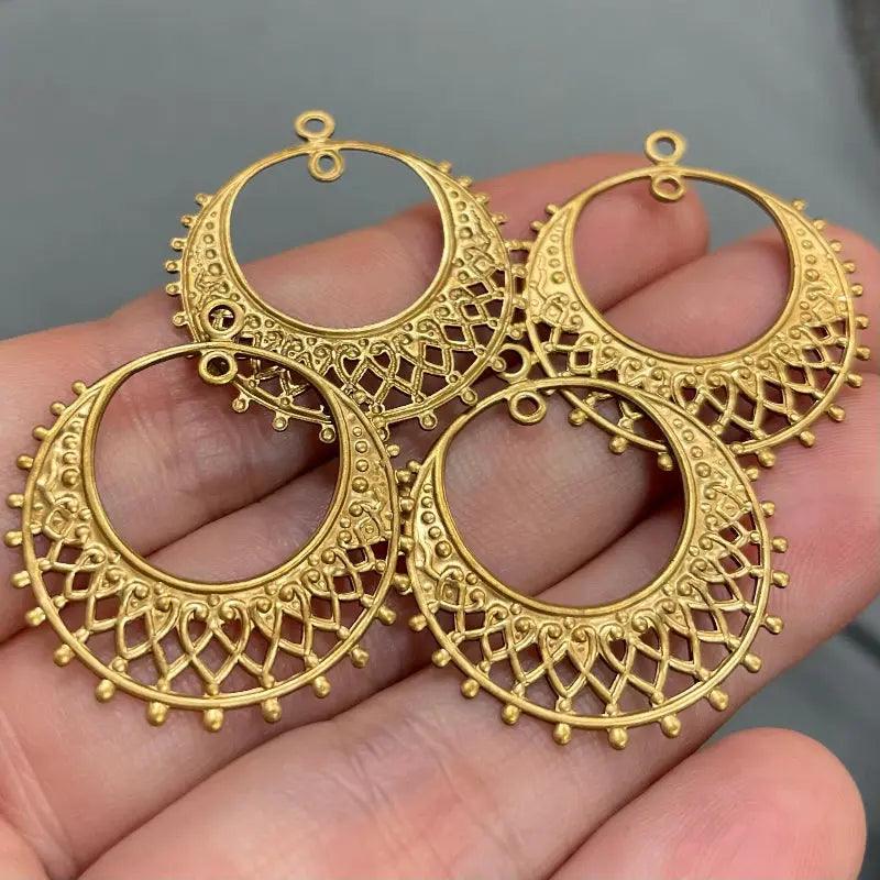 4 Vintage Gold Plated Lace Filigree Chandelier Pendants