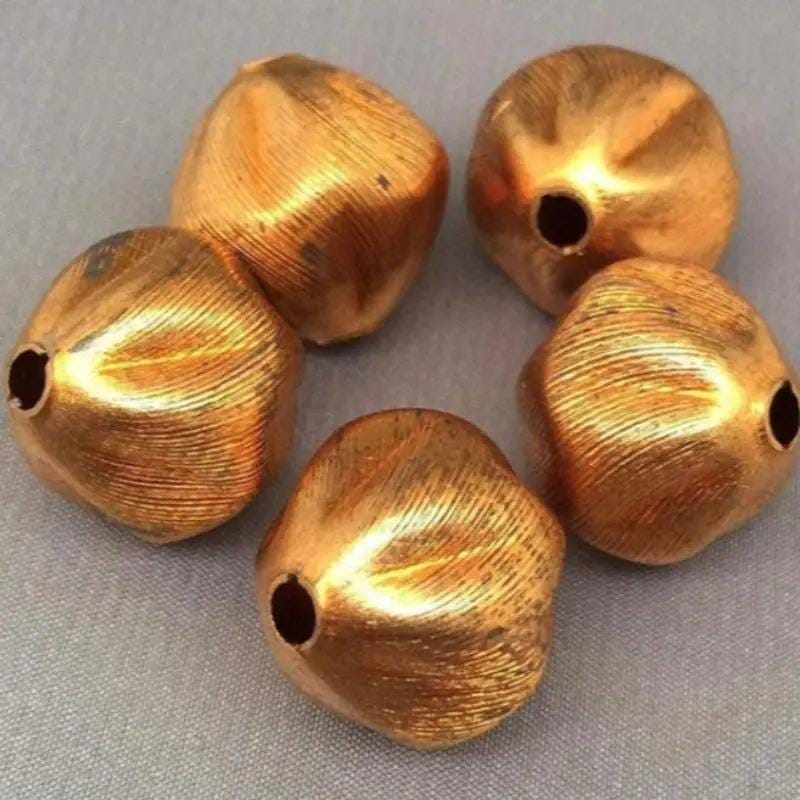 6 Vintage Brass Textured Baroque Metal Beads