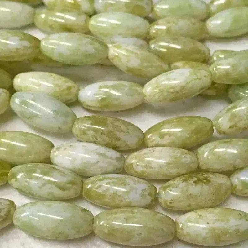 10 Vintage Green Olive Picasso Oval Glass Beads