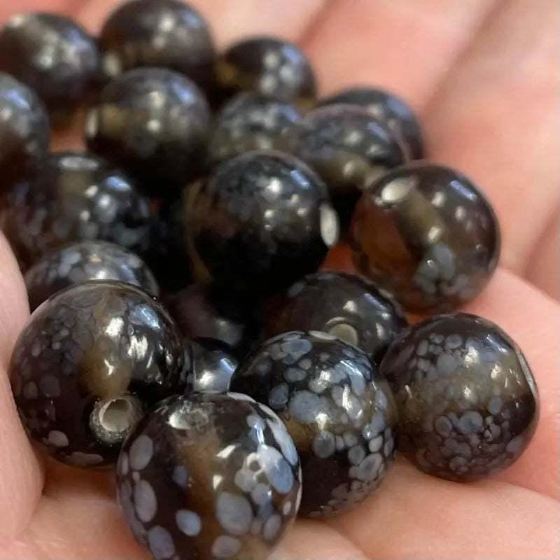 20 Vintage Brown Light Mottled Round Glass Beads