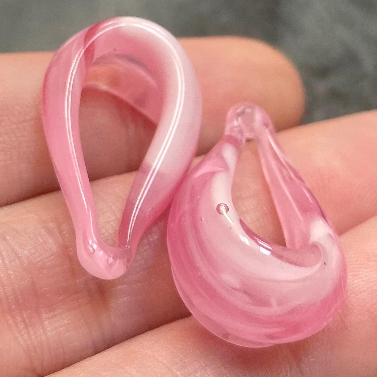 2 Vintage Pink Pear Glass Rings