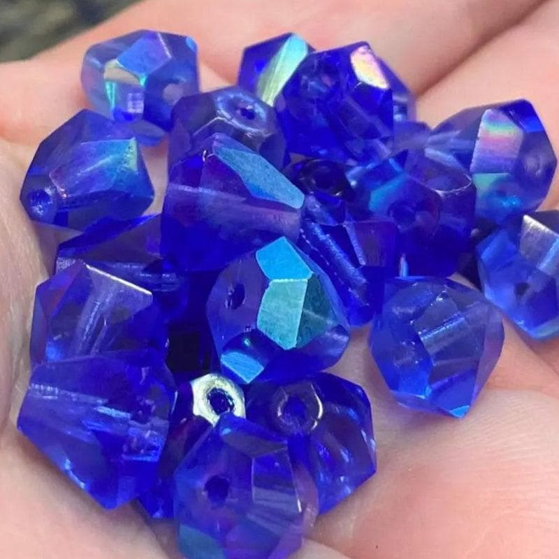 25 Vintage Blue Sapphire AB Teardrop Cone Glass Beads