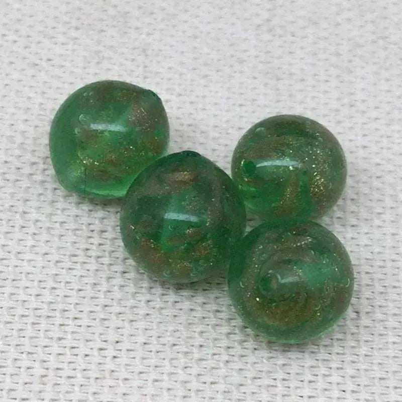 8 Vintage Green Italian Venetian Foil Murano Glass Beads