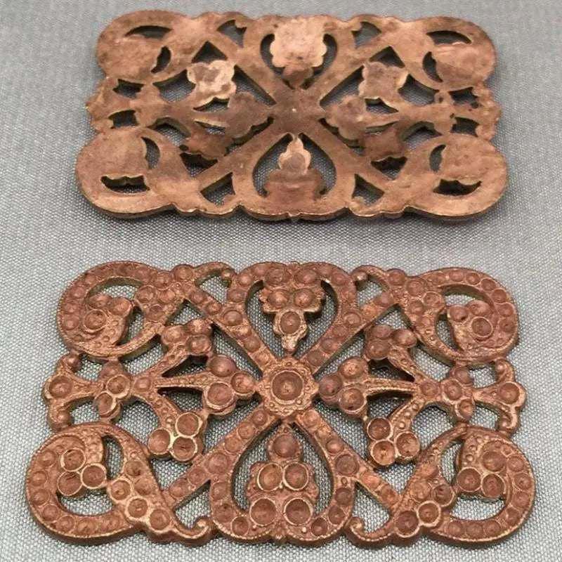 1 Vintage Brass Cast Fancy Rectangle Stone Setting