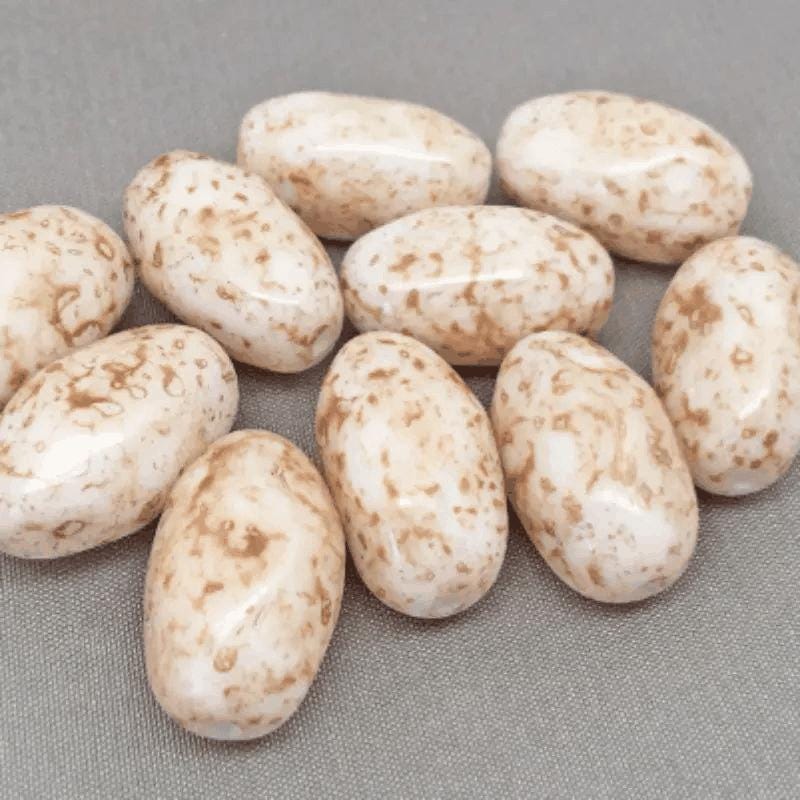 10 Vintage Brown White Austrian Picasso Oval Glass Beads