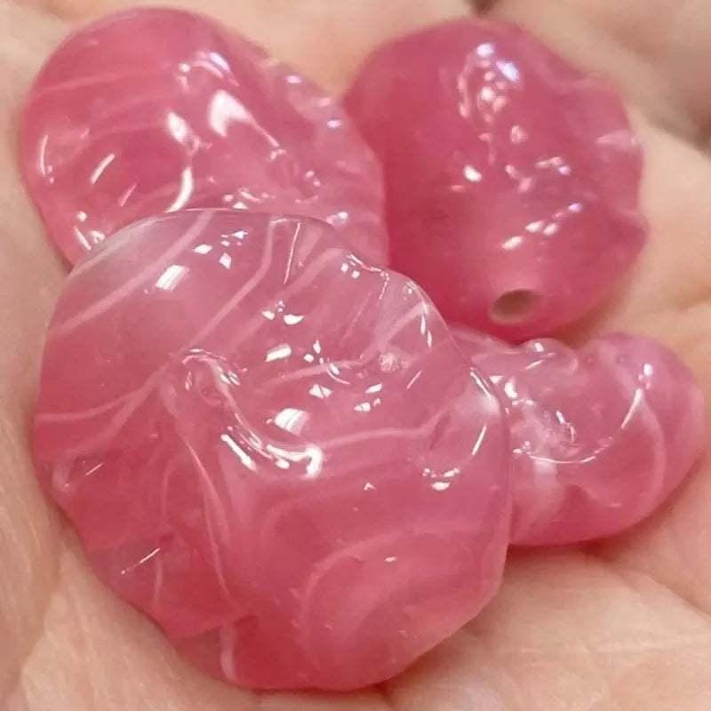 4 Vintage Pink Japan Baroque Glass Beads Cherry Brand