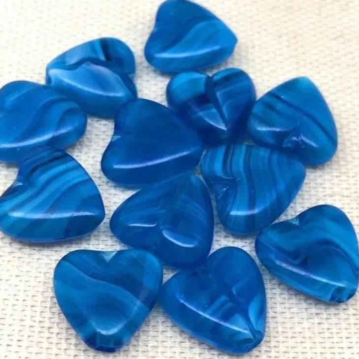 20 Vintage Blue Capri Japan Heart Glass Beads
