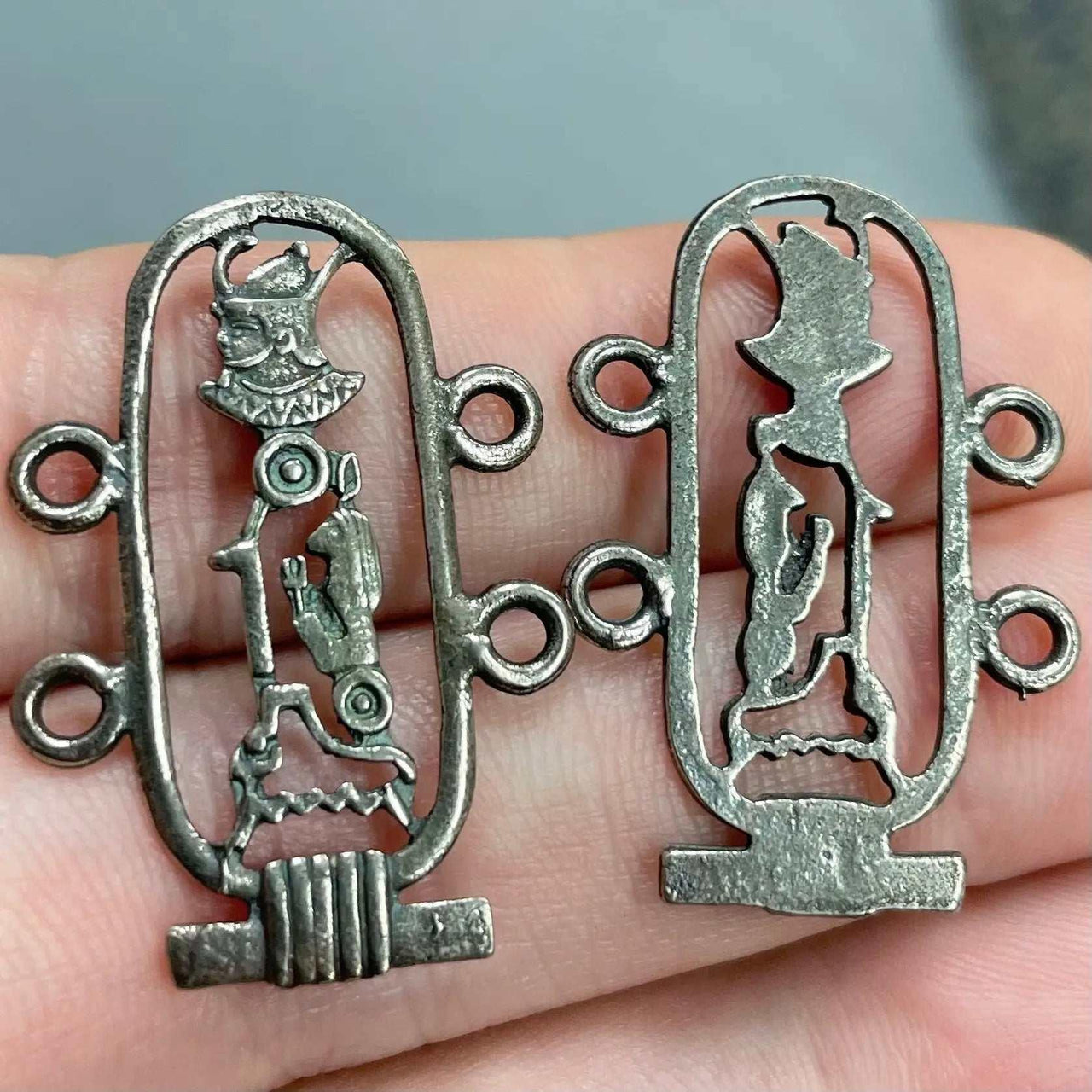 4 Vintage Silver Pewter Egyptian Multi Connector Links