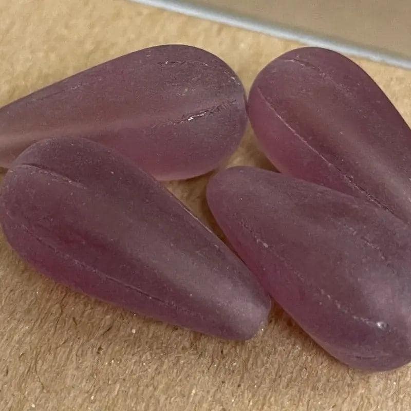 4 Vintage Purple Amethyst Czech Matte Teardrop Glass Beads