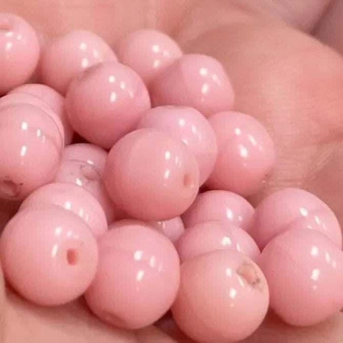 25 Vintage Pink Rose German Round Glass Beads
