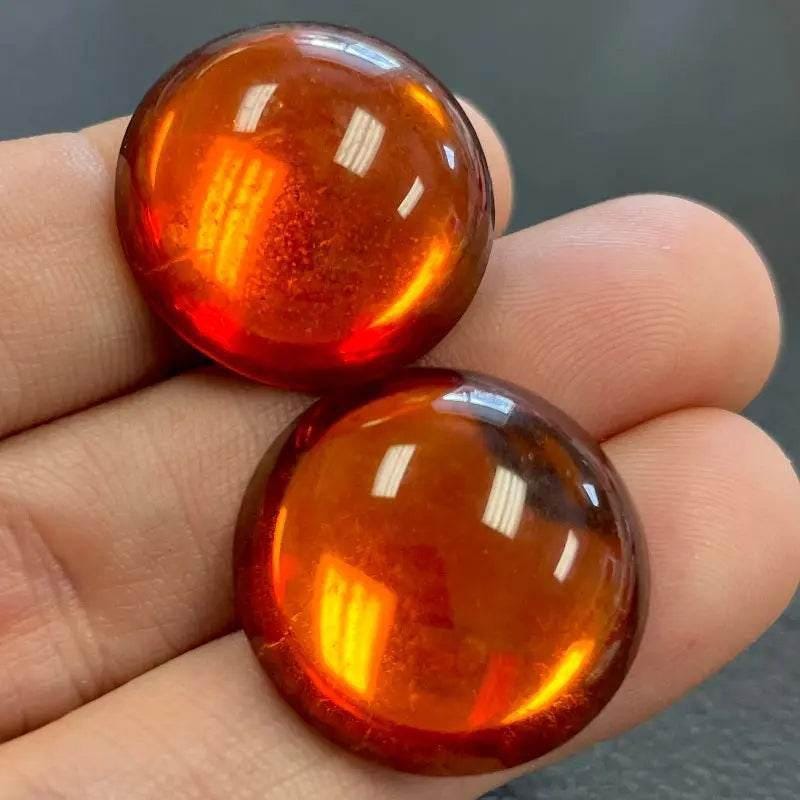 2 Vintage Orange Round Glass Cabochons