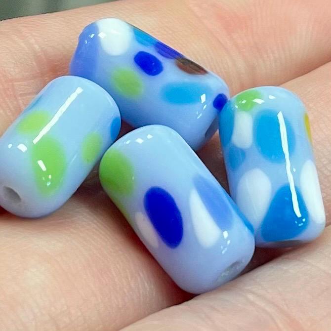 4 Vintage Blue Japan Cylindrical Glass Beads Cherry Brand #9411