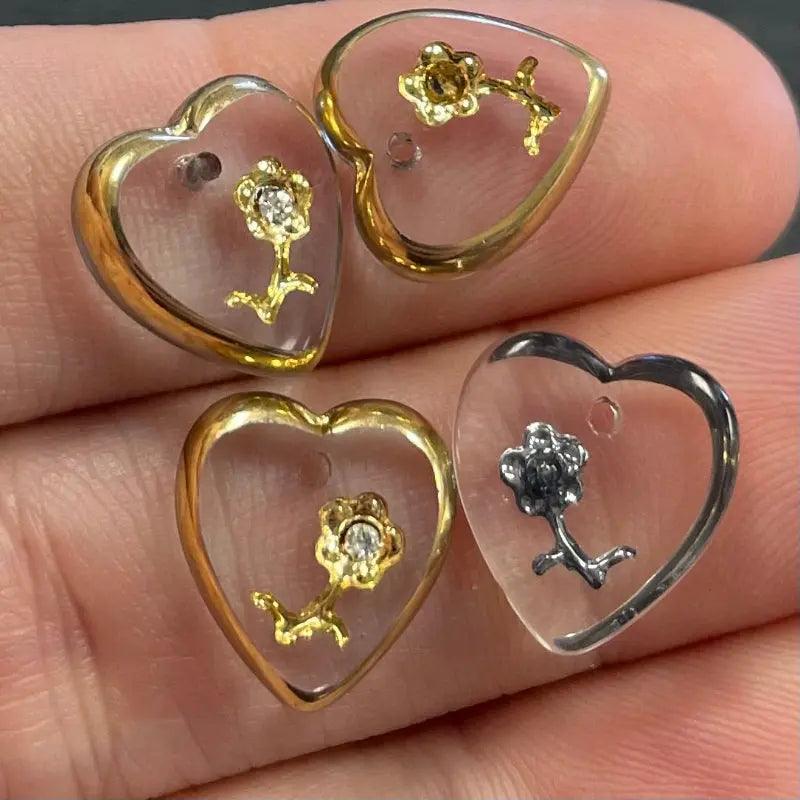 8 Vintage Clear Swarovski Crystal Heart Floral Pendants