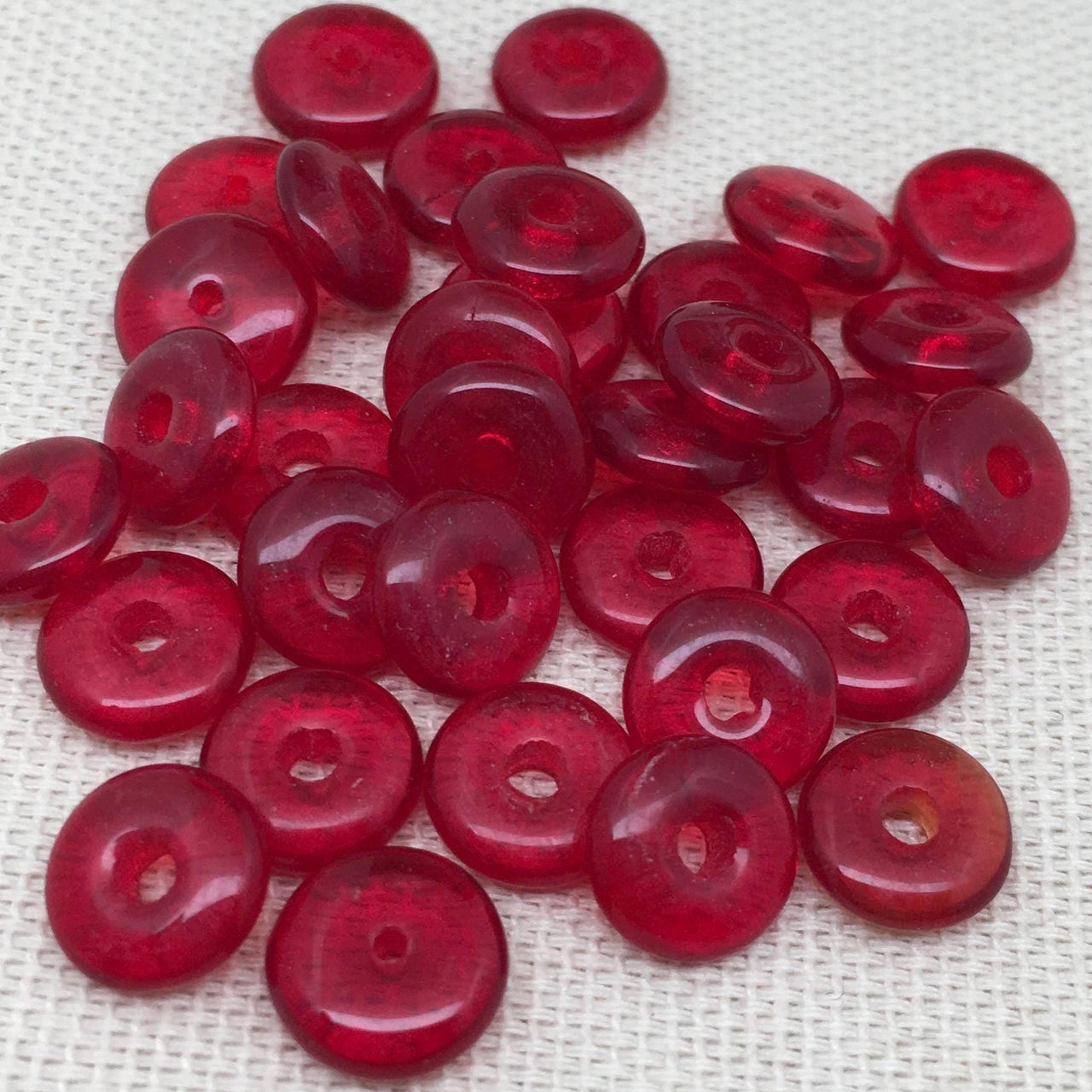 50 Vintage Red Siam Disc Rondelle Glass Beads