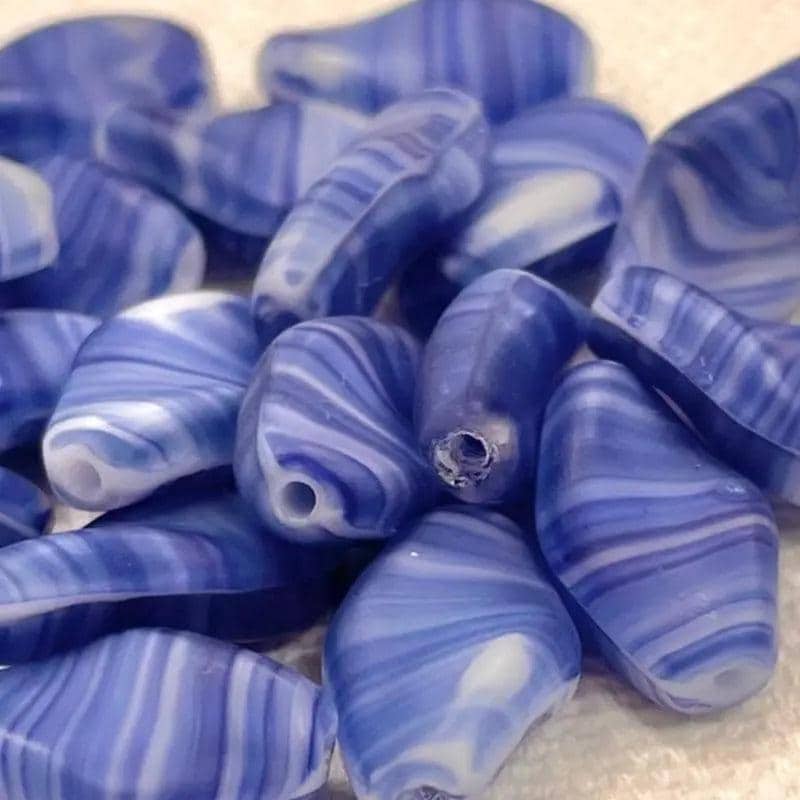 20 Vintage Blue White Striped Diamond Glass Beads