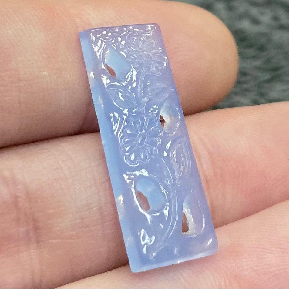 2 Vintage Blue Light Japan Floral Rectangle Glass Cabochons