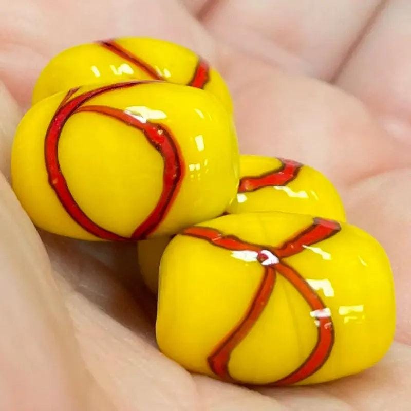 4 Vintage Yellow Japan Striped Barrel Glass Beads