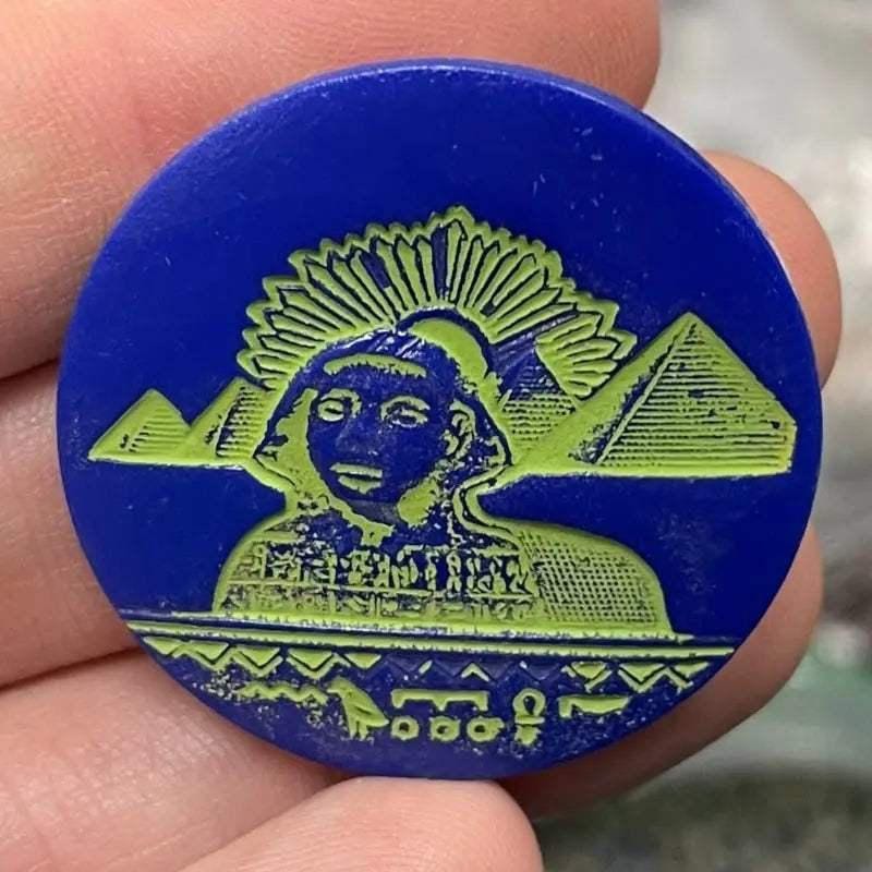 1 Vintage Blue Czech Pharaoh Egyptian Round Glass Cabochon