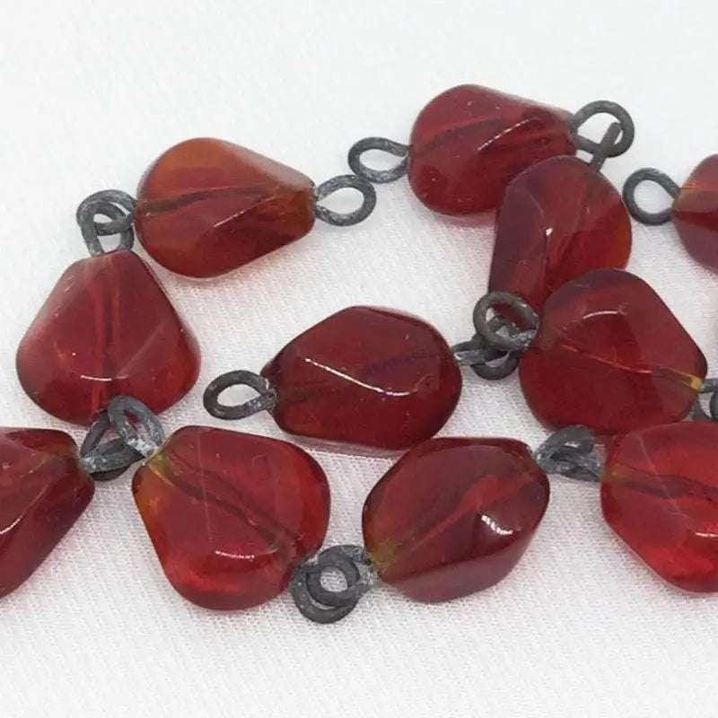 4 Vintage Red Fire Japan Linked Glass Beads