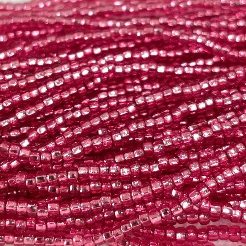 1 Hank Pink Vivid Old Rose Czech Silver Lined Glass Seed Beads